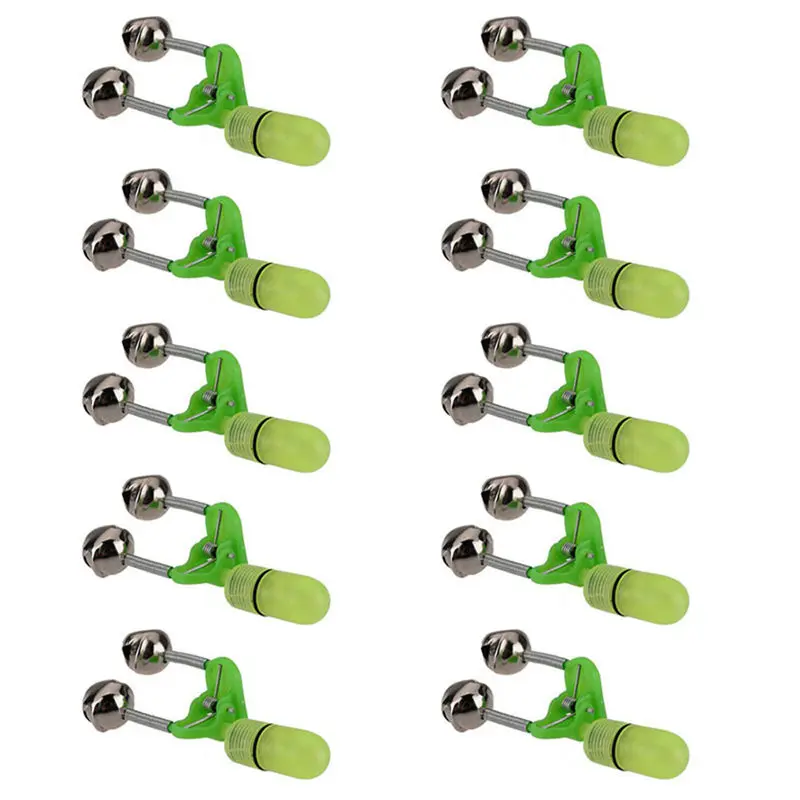 Green Горячая распродажа 10 шт. светодиодный удочка для ночной рыбалки Укус сигнализатор поклевки Свет Двойные колокольчики клип Alerter Морская рыбалка практичные инструменты Pesca 6 - Цвет: Green