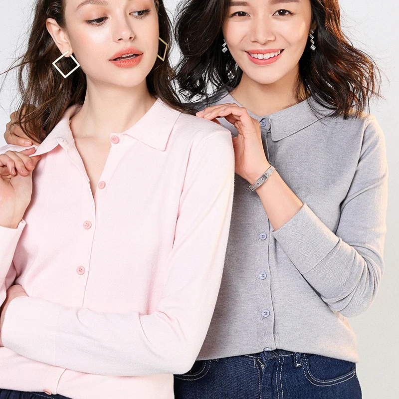 Женская трикотажная рубашка женские осенние Топы Модный Кардиган с длинным