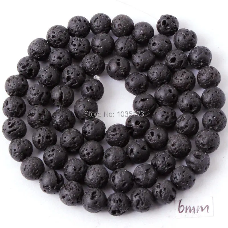 Высококачественные круглые браслеты из натурального черного лавового камня