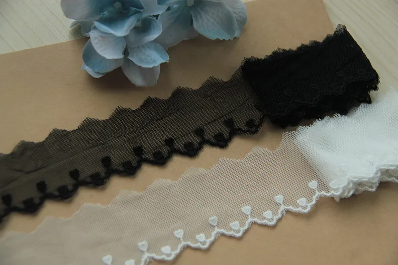 

10 yards 4cm 1.57" wide ivory/black cotton tulle gauze mesh embroidered tapes lace trim ribbon clothes dress doll fabric M25F178