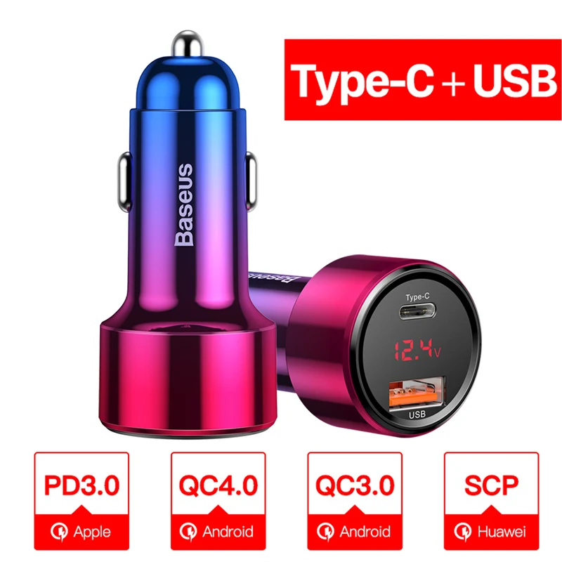 Baseus 45 Вт Быстрая зарядка 4,0 3,0 USB Автомобильное зарядное устройство для iPhone Xiaomi Mi huawei QC4.0 QC3.0 QC PD 6A быстрая зарядка автомобильное зарядное устройство для телефона - Тип штекера: type c usb red