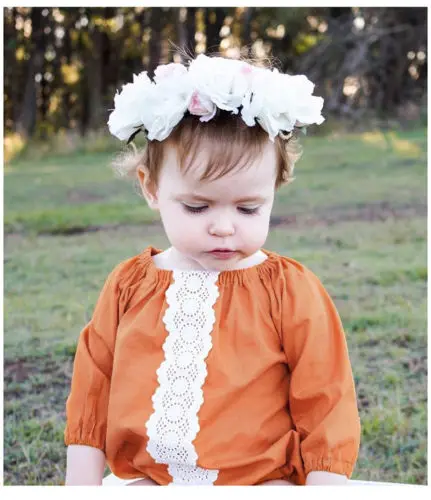 Baby Girl Long Sleeve Triangle Bodysuit Clothes Kids Infant Boys Girls Lace Outfit as Pumpkin Color | Мать и ребенок