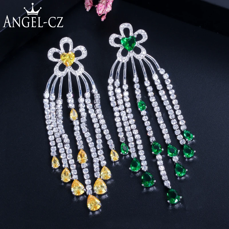ANGELCZ африканские большие кисточки зеленые желтые фианиты Кристалл цветочные