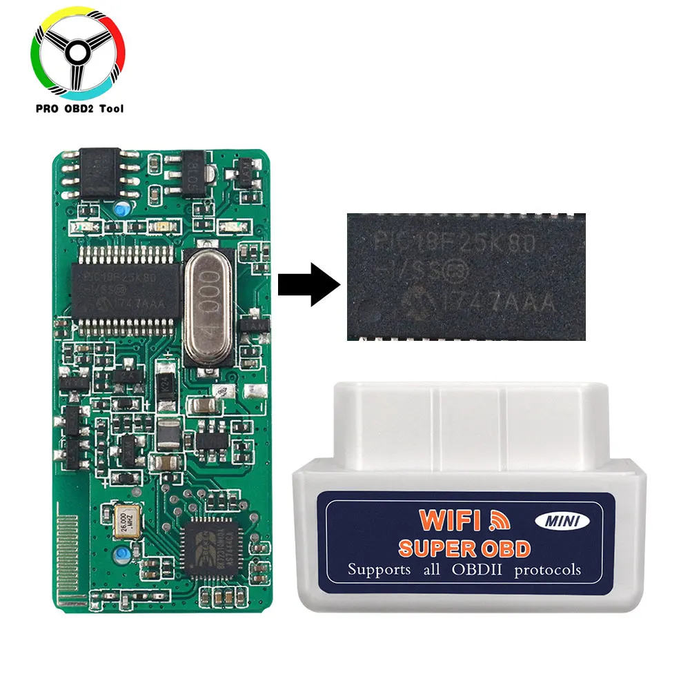 Белый Супер Мини ELM327 V1.5 WiFi OBD2 ELM327 PIC18F25K80 чип ELM 327 1,5 Wi-Fi OBDII OBD для Android/Ios/Windows/PC - Цвет: Белый