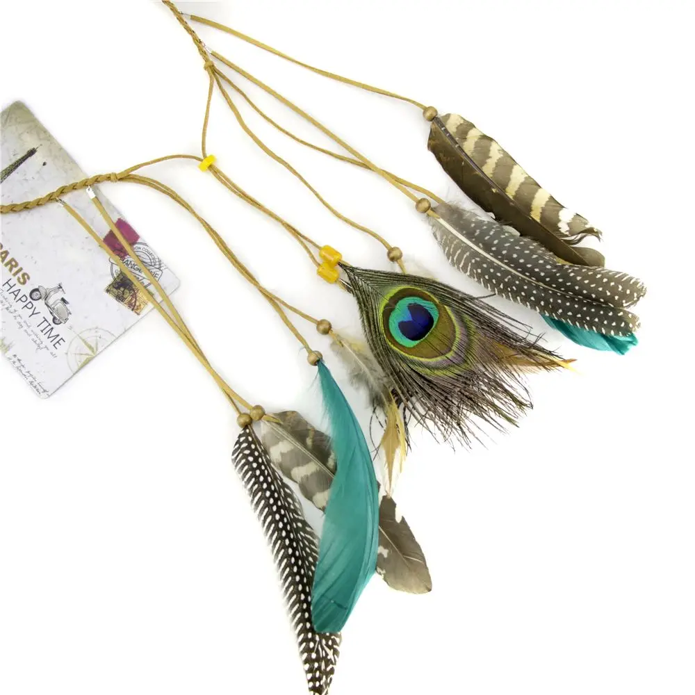 

Halloween Hair Accessories Festival Women Feather Headband Hippie Headdress Boho Peacock Feather Headdress 1PC Fashion 2018 New