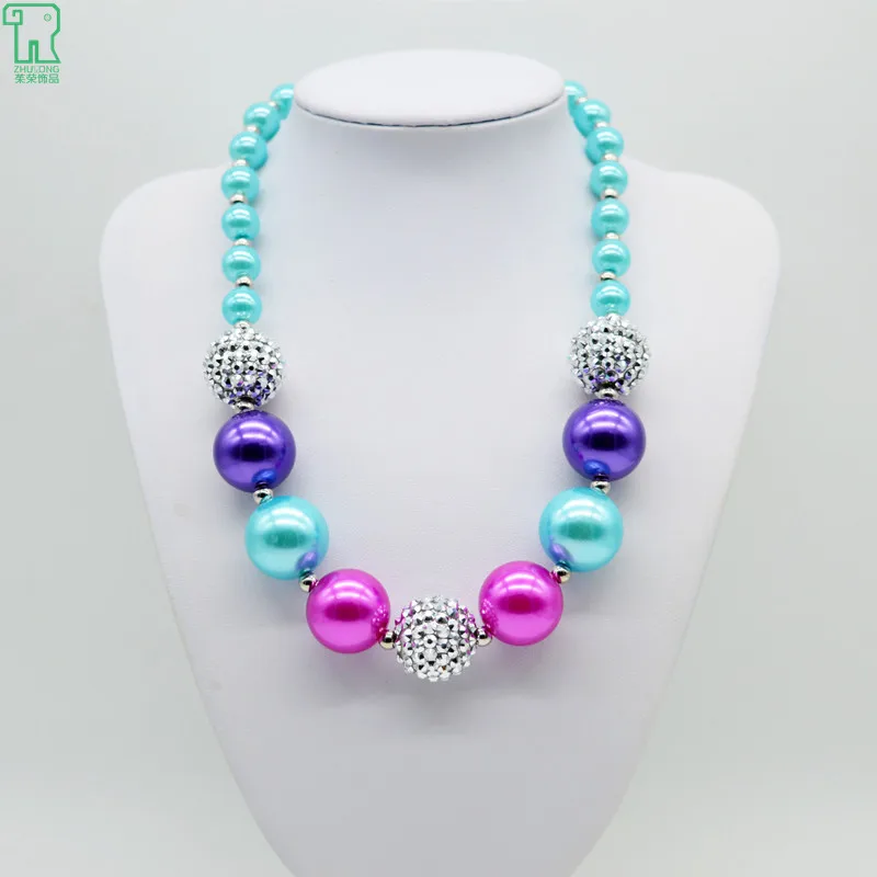 

wholesale 5PCS Kids Chunky Pearl Necklace Sky Blue and Bubblegum Beads Chunky Necklace Girl Child New Arrival Pearl Jewelry