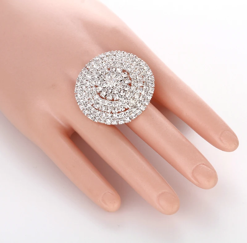 Женское кольцо на полный палец длинное с кристаллами стразы для девушек и