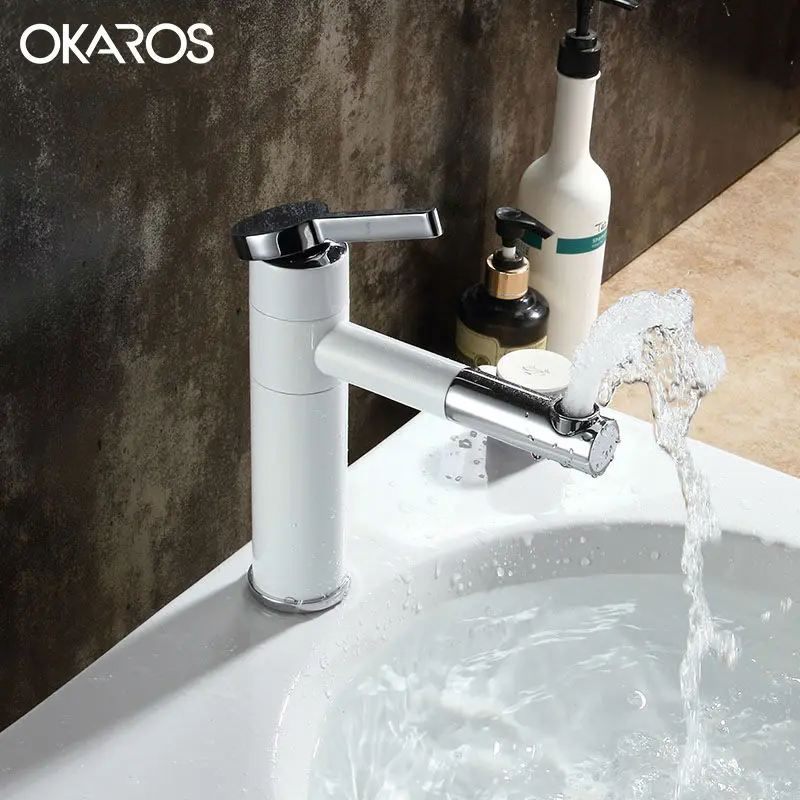 OKAROS современный белый кран крашеный для ванной раковины 360 градусов поворотный