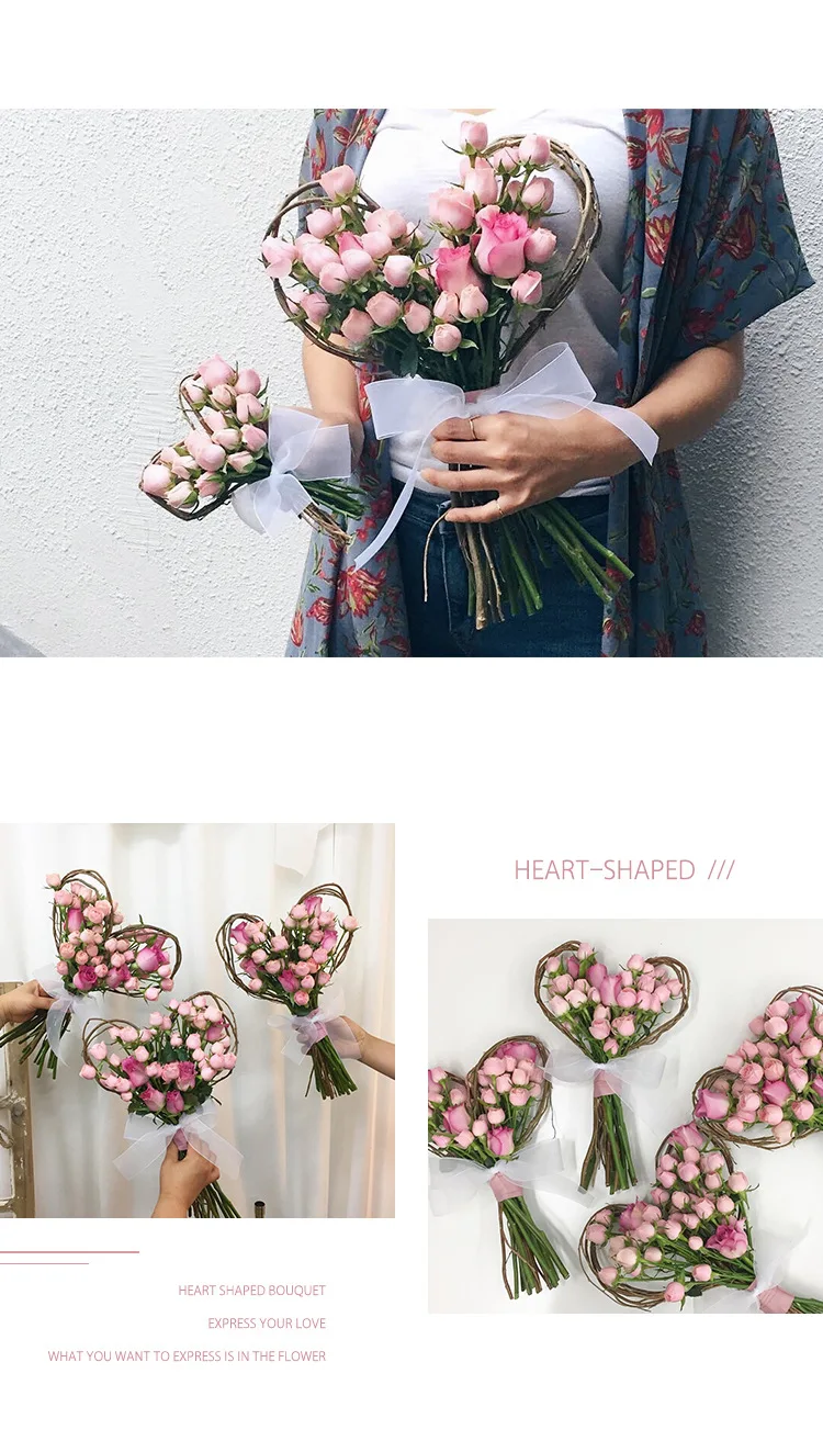 2pcs Love Shape Natural wicker DIY Flower wreath Material Flower Wrapping Supply Wedding Decoration Home Decor