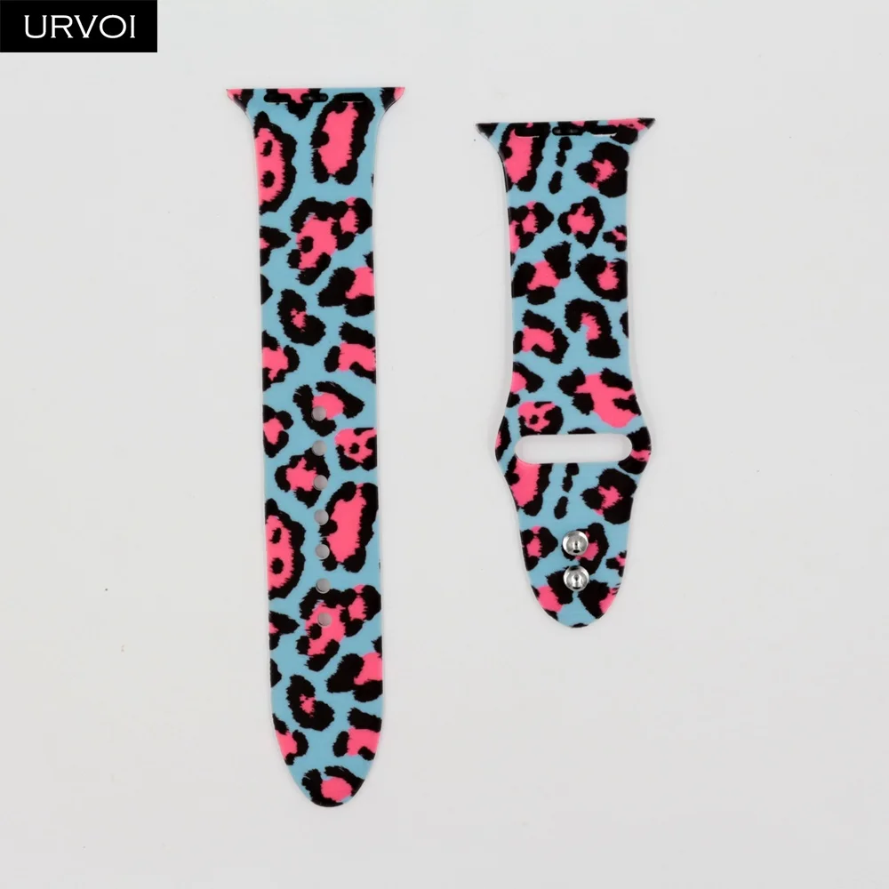Style F URVOI силиконовый ремешок для Apple Watch series 4 5 3 2 1 спортивный ремешок для iWatch AW адаптер Фламинго Леопард граффити живопись 44 мм - Цвет ремешка: Style F