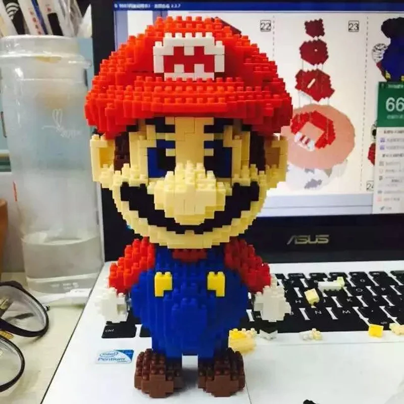 Классическая видеоигра Супер Марио красный 3D модель 1350 шт DIY микроконструктор