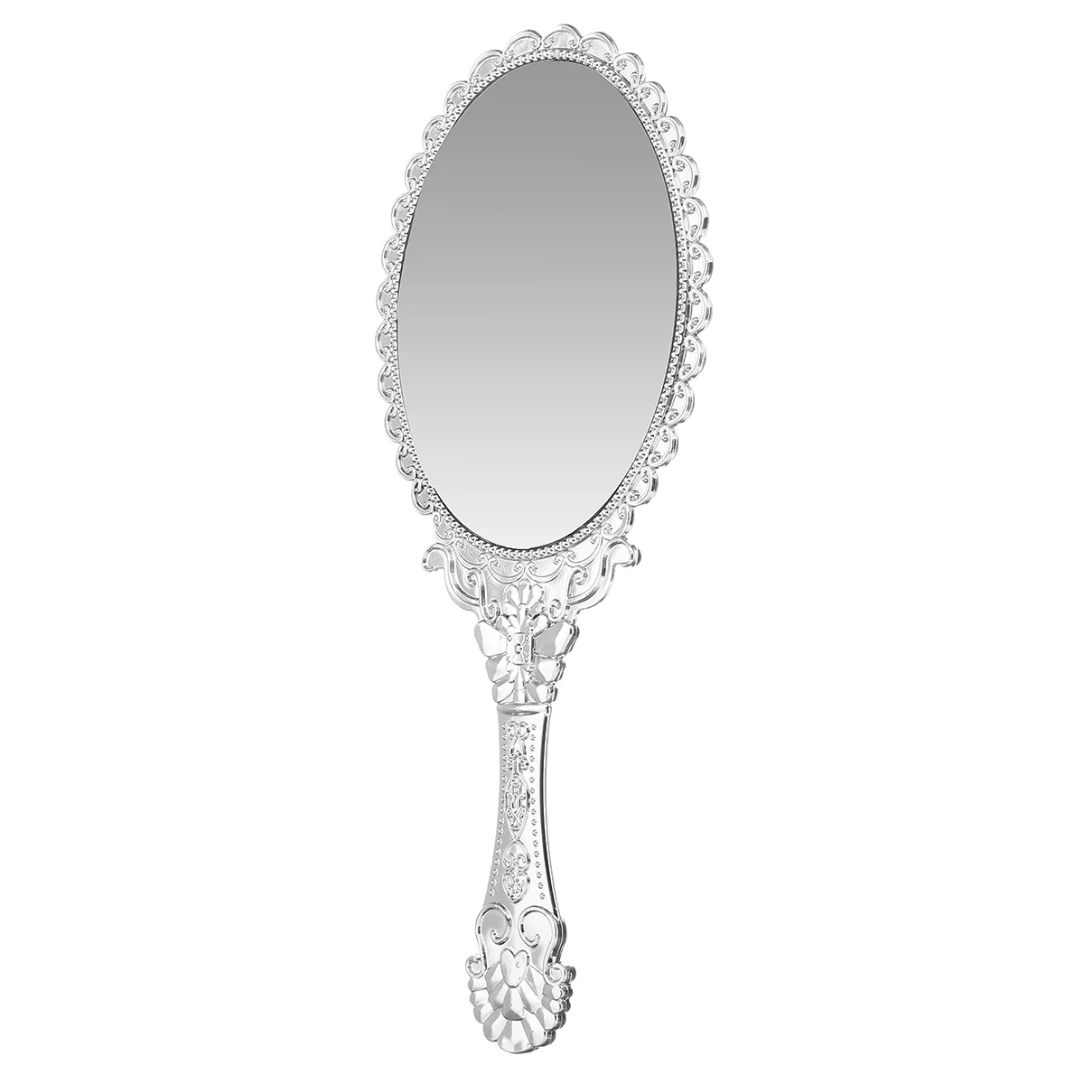 Silver Vintage Mirror Ladies Floral Repousse Oval Round Makeup Hand Hold Princess Lady Beauty Dresser Gift | Красота и здоровье