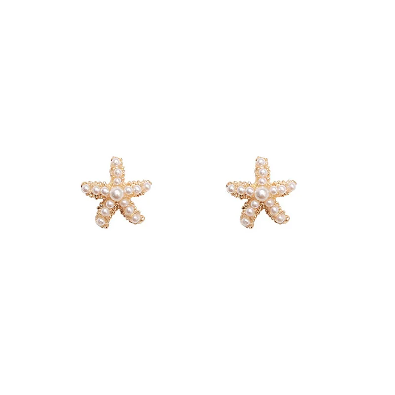 

2019 Summer New Anti-allergy S925 Full Pearls Mini Starfish Flower Stud Earrings For Women Girl's Minimalist Pearls Earring