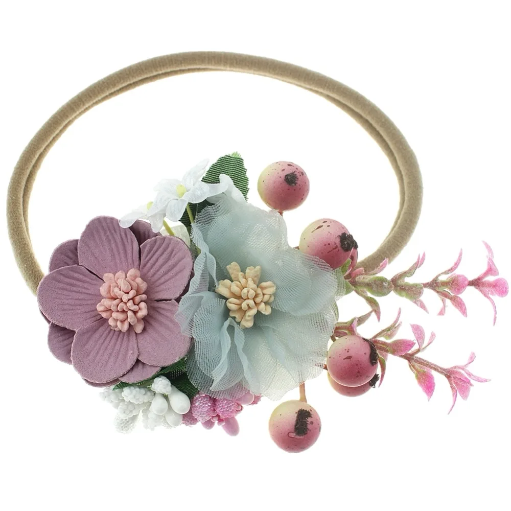 Цветная повязка на голову с цветами нейлоновый искусственный цветок детский