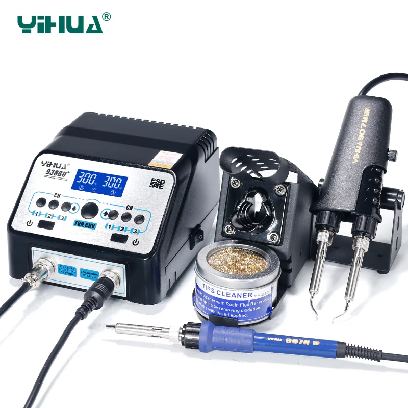 Паяльная станция YIHUA 938BD + высокомощная пинцет и двойные паяльники с цифровым