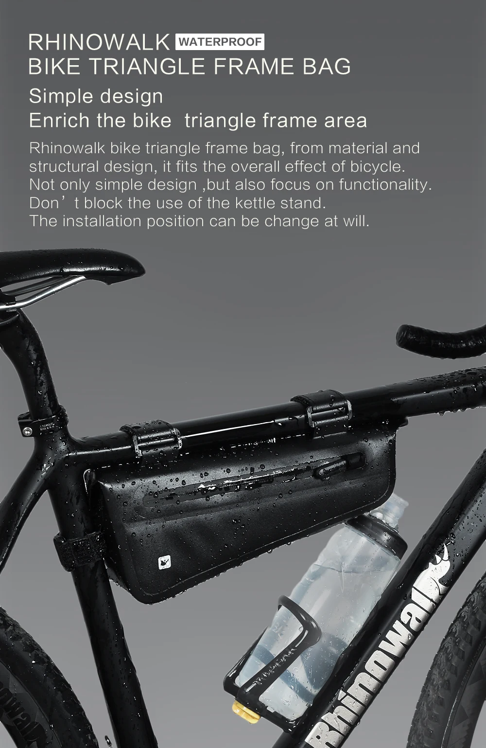 Rhinowalk велосипедная сумка на переднюю трубу 2.8L для шоссейных MTB складных велосипедных инструментов для хранения, Сумка с треугольной рамой, полностью водонепроницаемая
