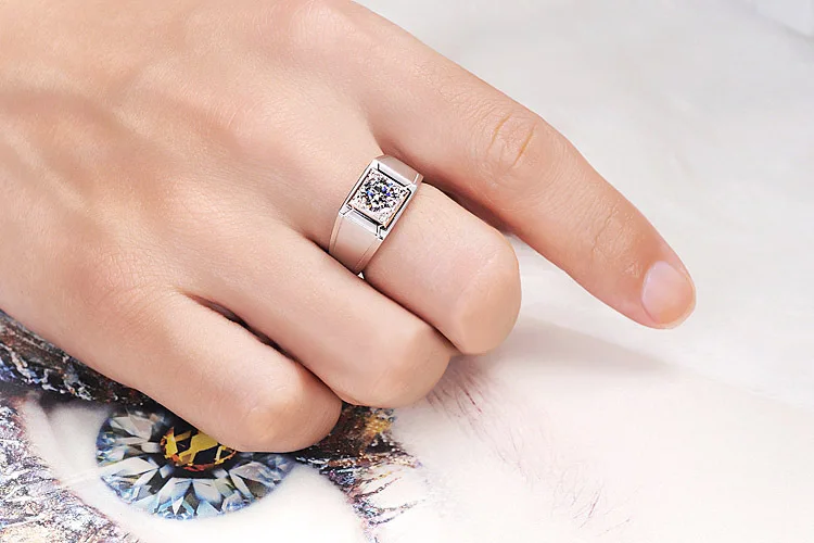 Тест THREEMAN как настоящий! Однотонное Золотое кольцо 585 пробы 1 карат Moissanite мужское