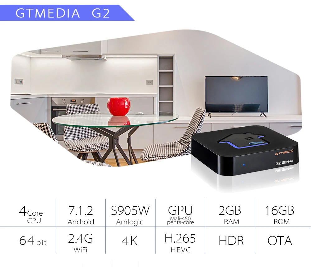 GTMEDIA G2 tv Box+ сервер для ip-телевидения 4K HDR Android 7,1 Ultra HD 2G 16G wifi Google Cast Netflix IP tv Set top Box медиаплеер