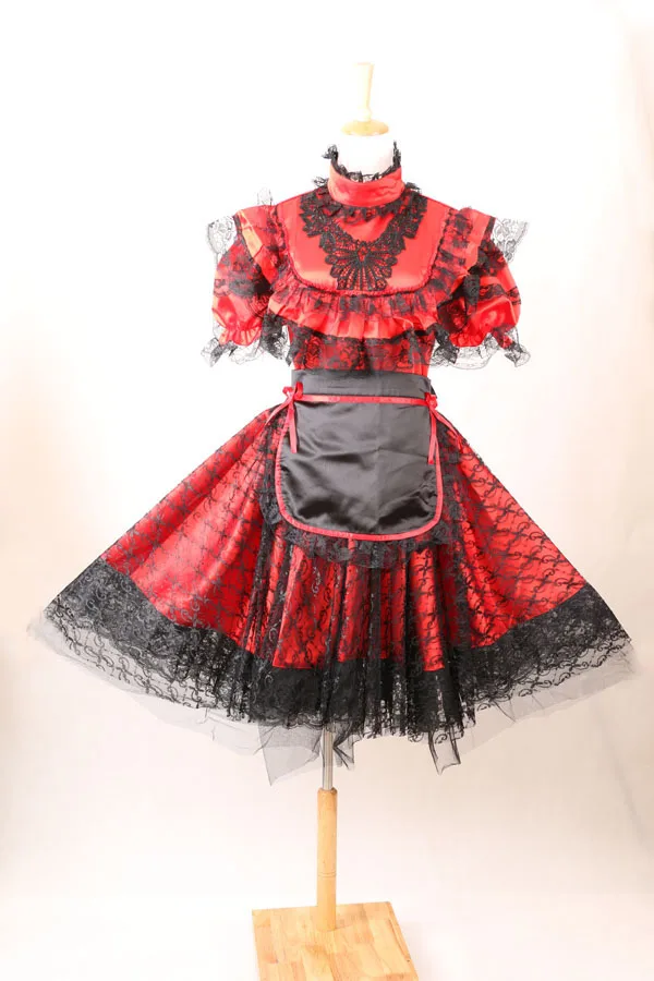 

New Arrival Sexy Sissy Maid red Satin Dress Cosplay Lolita For Halloween