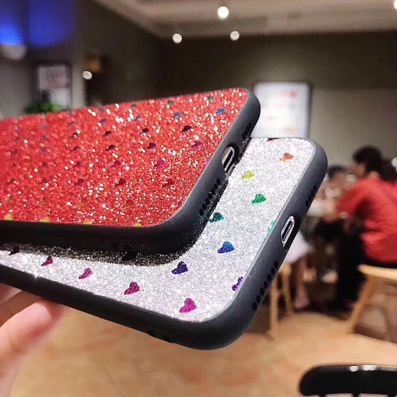 Модные песчинки блеск сердце любовь чехол для iPhone X XS Max XR жесткий iphone 8 7 6 S Plus