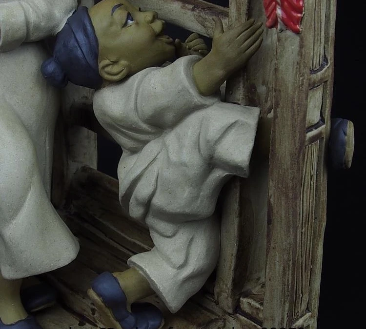 China Pottery Wucai Porcelain Art Decoration Firecrackers Guest Statue Sculpture | Дом и сад
