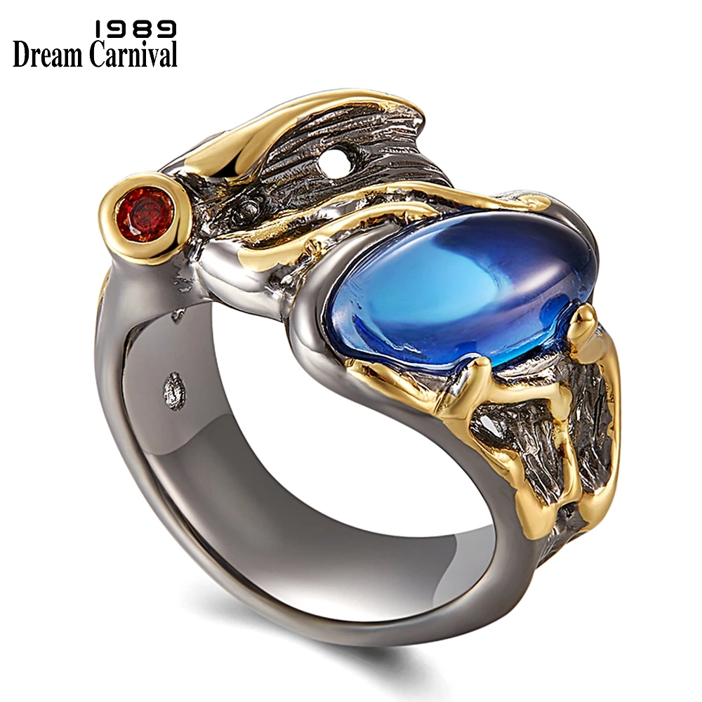 

DreamCarnival 1989 New Gothic Ring for Women Vintage Horse Eye Shape Blue Zirconia Stone Jewelry Lady Party Must Have WA11645
