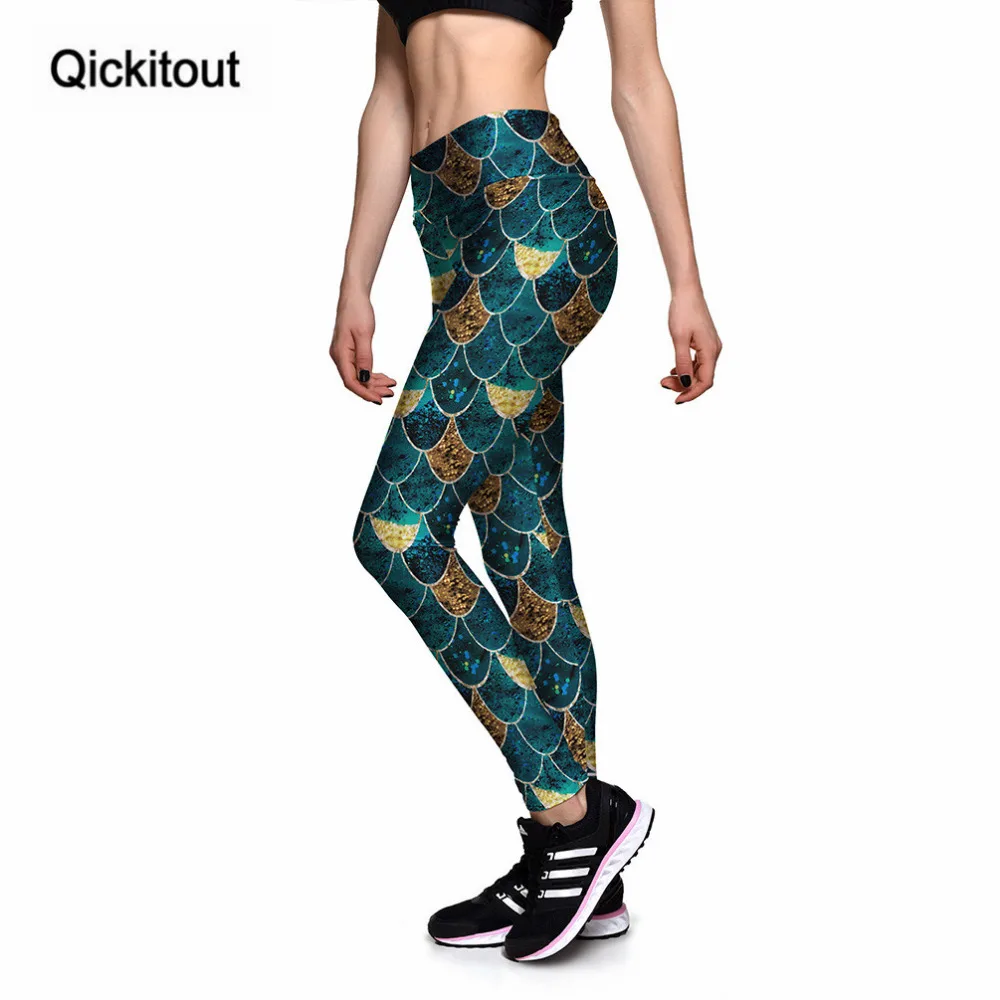 Qickitout новые модные леггинсы сексуальные женские имитация Русалка зеленая