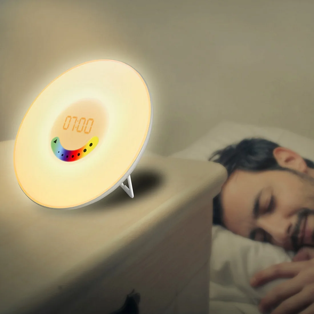 

LED Wake Up Light Alarm Clock Sunrise/Sunset Simulation Digital Clock with FM Radio 7 Colors Light Sounds Function Touch Control