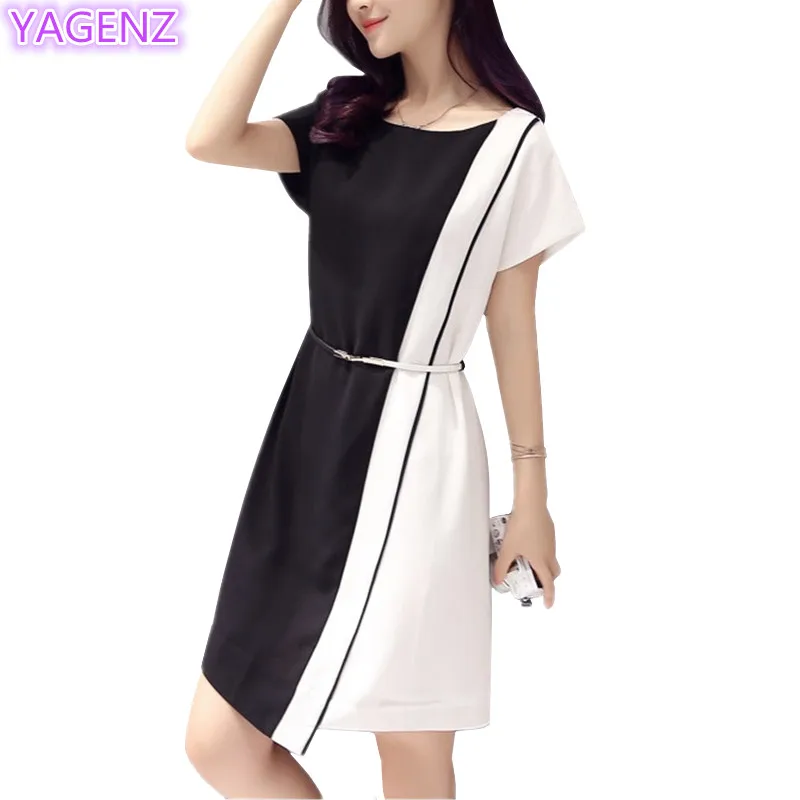 YAGENZ Women Chiffon dress Summer New Large size Clothing Fashion Dress Splice Short sleeves Long section A150 | Женская одежда