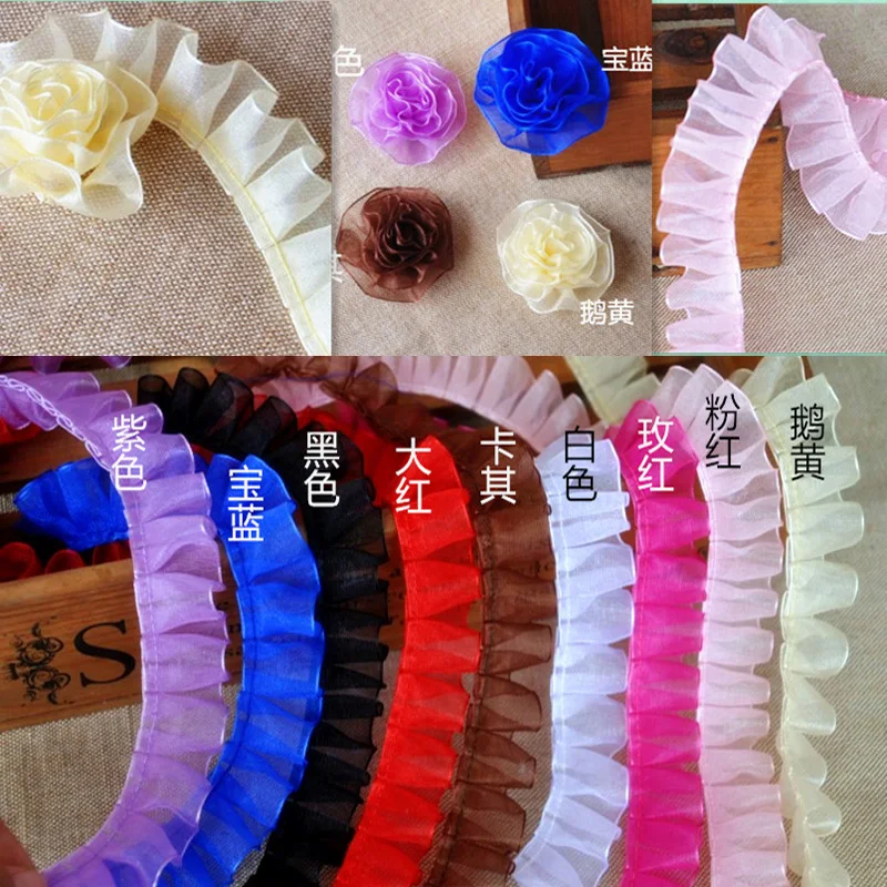 (10 Yard/lot )9 colors u pick Diy handmade 2.5cm wide lace fabric chiffon ruffle lace trim accessories material clothes-time