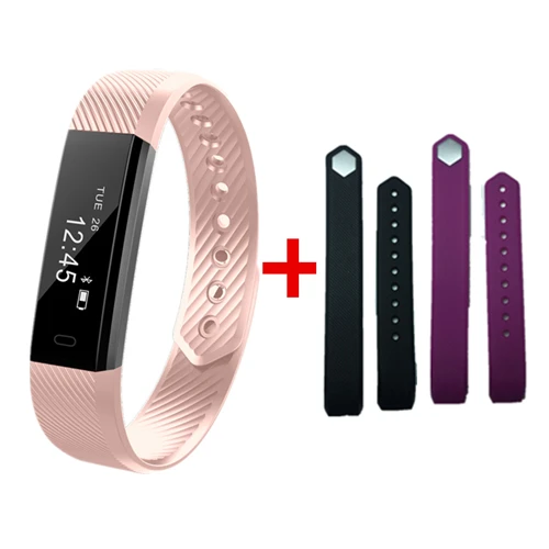 ID115 смарт-браслеты фитнес-трекер счетчик шагов Браслет Шагомер Bluetooth Smartband водонепроницаемый монитор сна наручные часы - Цвет: Pink add BlackPurple