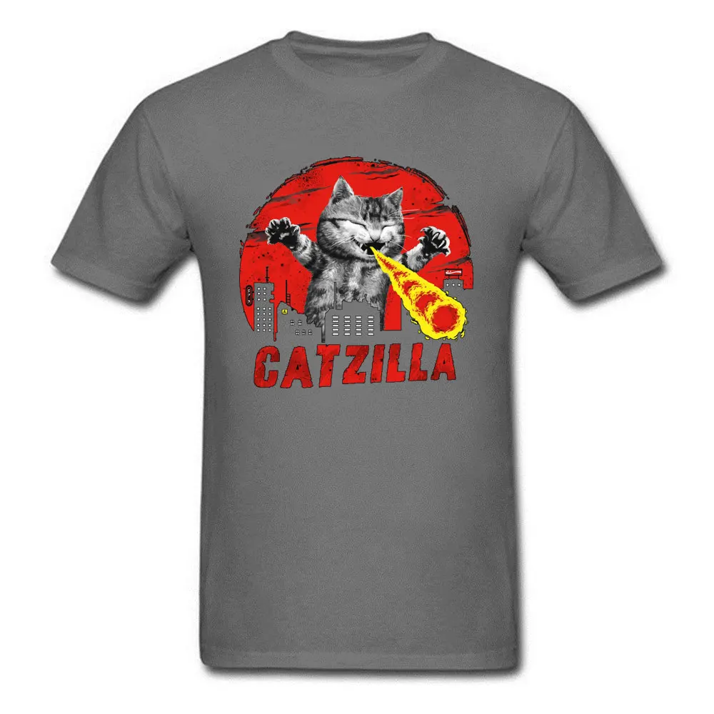 Catzilla Cat Feline пламенный Милая футболка с изображением монстра для мужчин Забавный котенок Neko комикс Новое поступление модные повседневные топы с 3D принтом Футболка - Цвет: Dark Gray
