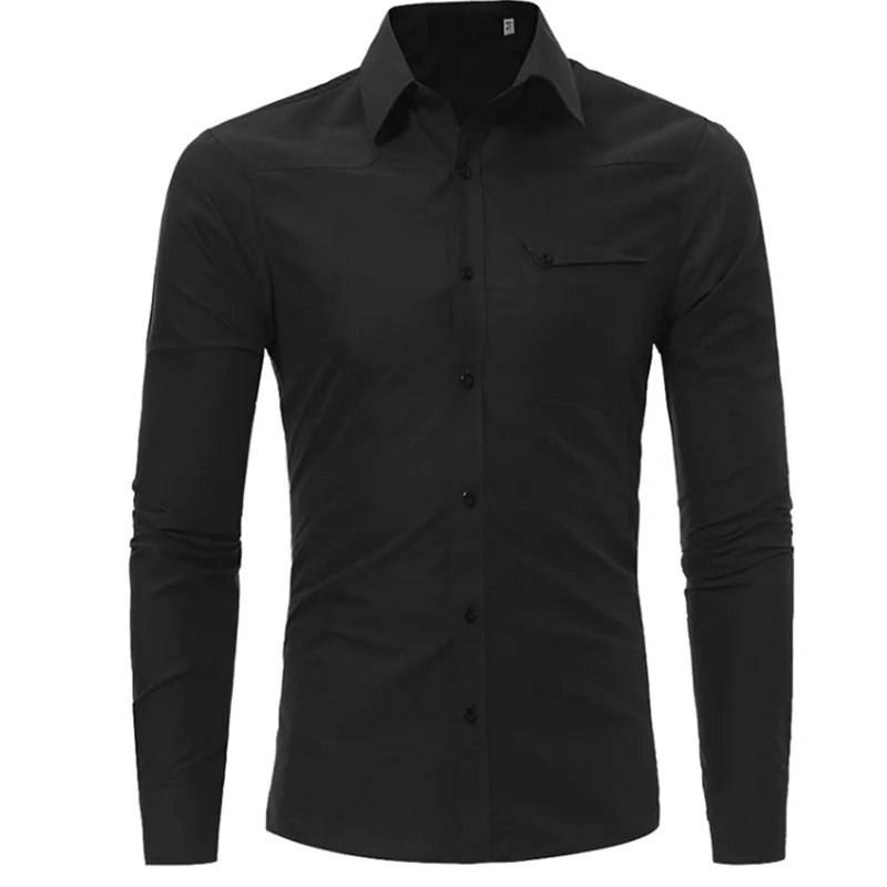 New Autumn Fashion Brand Men Clothes Slim Fit Long Sleeve Shirt Pocket Cotton Casual Social Plus Size M-4XL | Мужская одежда