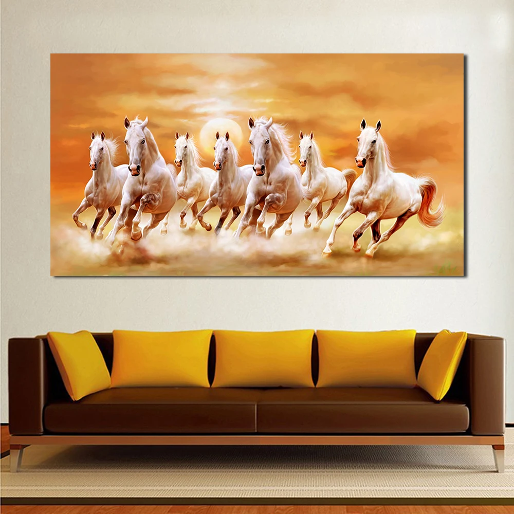 JQHYART Seven Running White Horse домашние украшения с животными картины на холсте плакаты и
