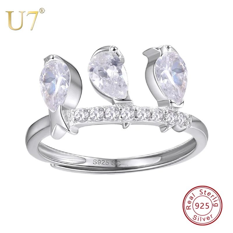 

U7 925 Sterling Silver Brids Rings for Women Wedding Finger Ring with AAA Cubic Zirconia Adjustable Cute Animal Jewelry New SC65