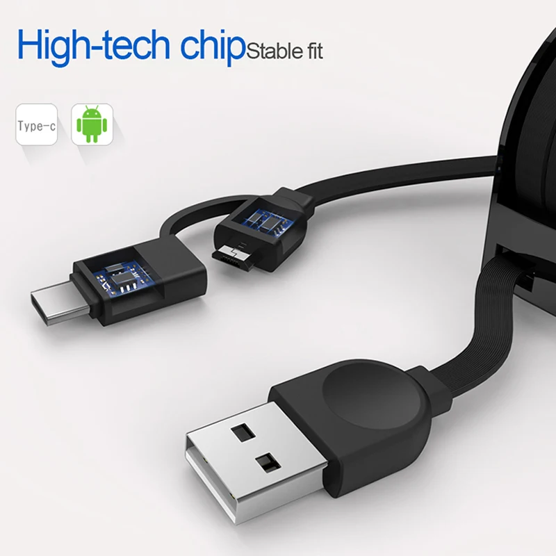 2 в 1 Тип c& все микро-usb для устройств на аndroid синхронизации Зарядное устройство кабель для samsung s9 plus для xiaomi 6x huawei p20 lite Тип c выдвижной кабель