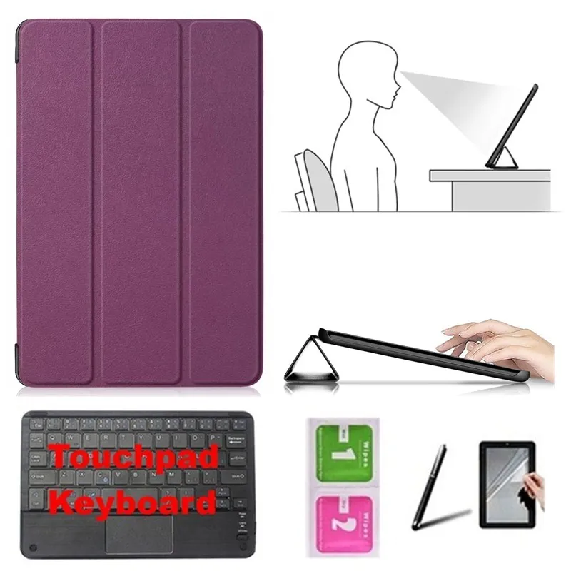 CBK7-PR Набор аксессуаров для lenovo Tab 4 8 Plus TB-8704 TB-8704F TB-8704N-Smart Cover чехол+ Bluetooth клавиатура+ Защитная пленка+ стилус - Цвет: CBK7-PR