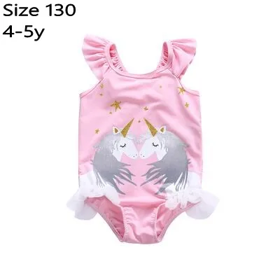 Pink 130 Детские купальники, купальник с единорогами, купальник для маленьких девочек, купальный костюм, Цельный купальник, очки, быстросохнущие очки для плавания с единорогом - Цвет: Pink 130
