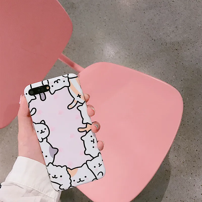 Pink Cat Korea Case For iPhone 7 Phone Cases Cartoon Animal Cats IMD Soft Back Cover 8 6s 6 Plus Covers Capa Coque |