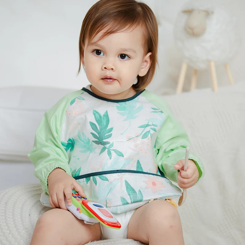 2 pcs Set Baby Bibs Kids Eating Clothing Long Sleeves Feeding Smock Newborn Cartoon Waterproof Apron Burp Cloths for Children | Детская