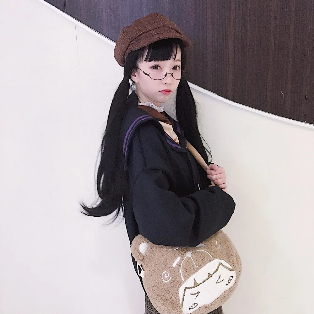 Harajuku Gunner/темно синяя свободная Черная куртка с воротником для девочек мягкая