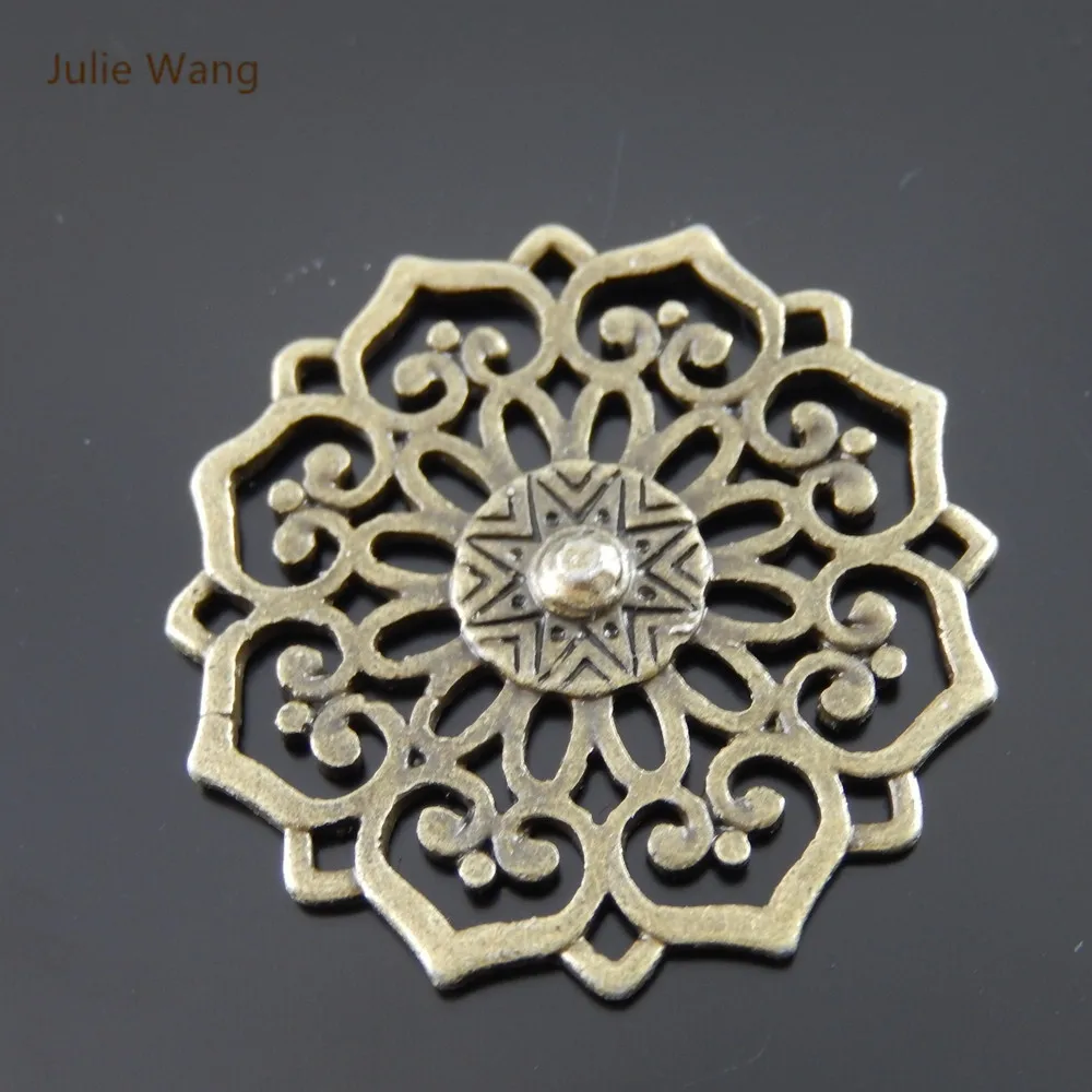 Julie Wang 3 шт. 30 мм богемные Подвески Античная бронза полый круглый цветок подвеска