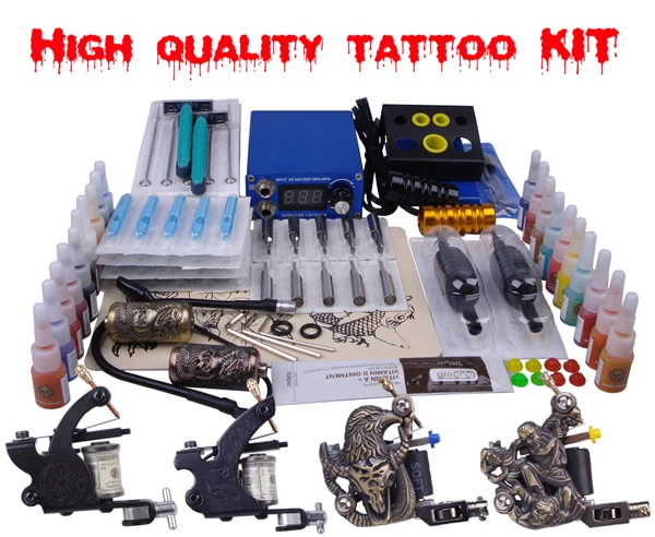 Kit de iniciación de tatuaje, 4 máquinas, maquillaje cosmético, máquina de tatuaje permanente, suministro de agarre de potencia, Juego de puntas de agujas