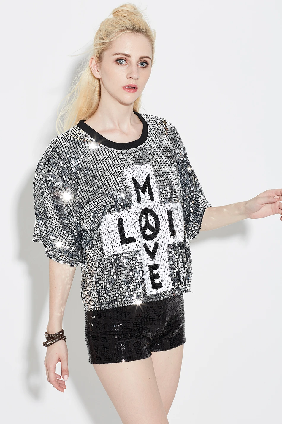 Новинка 2017 свободные топы с блестками и надписью Клубная футболка рукавом на