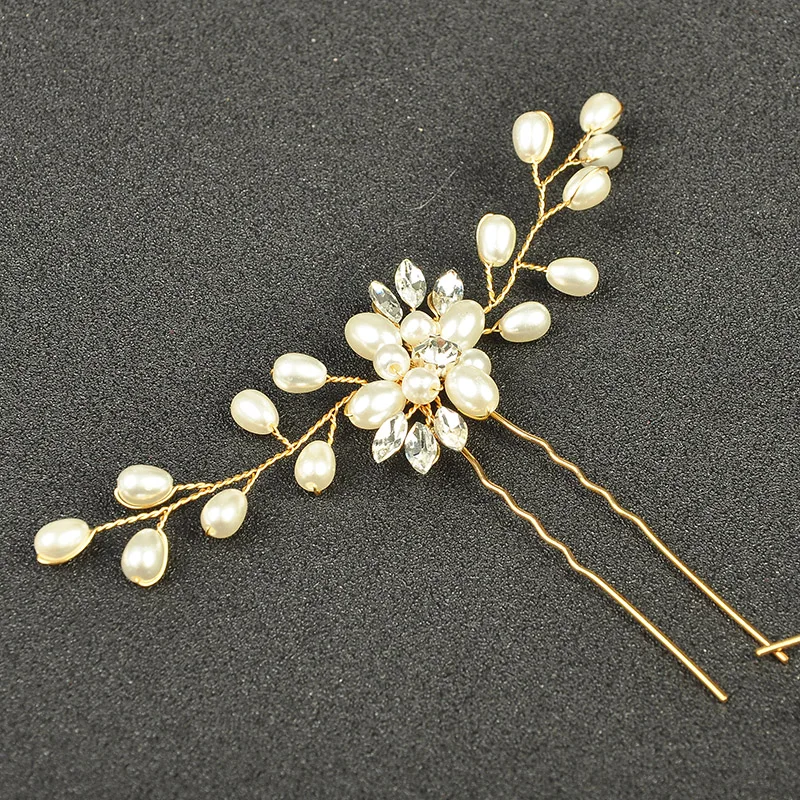 Золотые цветные шпильки с жемчугом 2 шт. ручная работа украшения для волос на