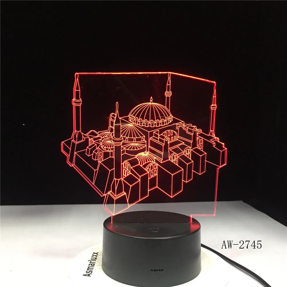 Мечеть строительство Красочные градиент 3D настольные лампы Led детский спальный