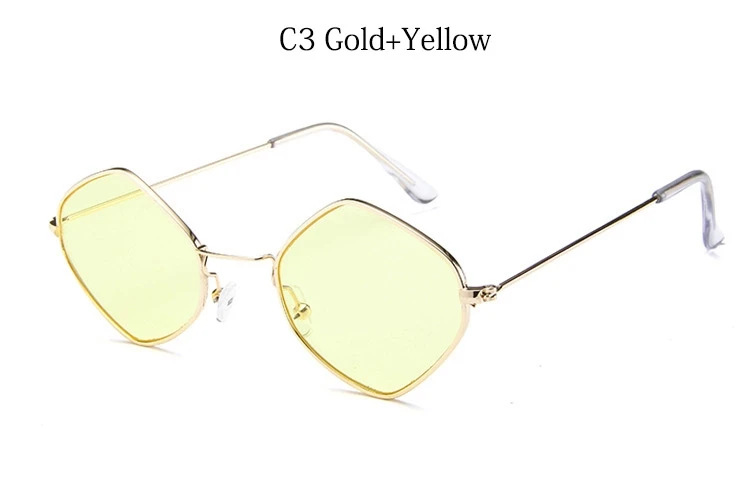 C3 Gold Yellow Новинка, винтажные женские солнцезащитные очки, Ретро стиль, брендовые, прозрачные, ромбовидные, солнцезащитные очки для женщин, маленькие, красные, желтые, женские очки, UV400 - Цвет линз: C3 Gold Yellow