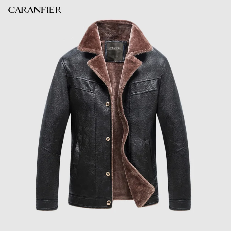 CARANFIER 2019 мужские Куртки из искусственной кожи с воротником искусственного меха