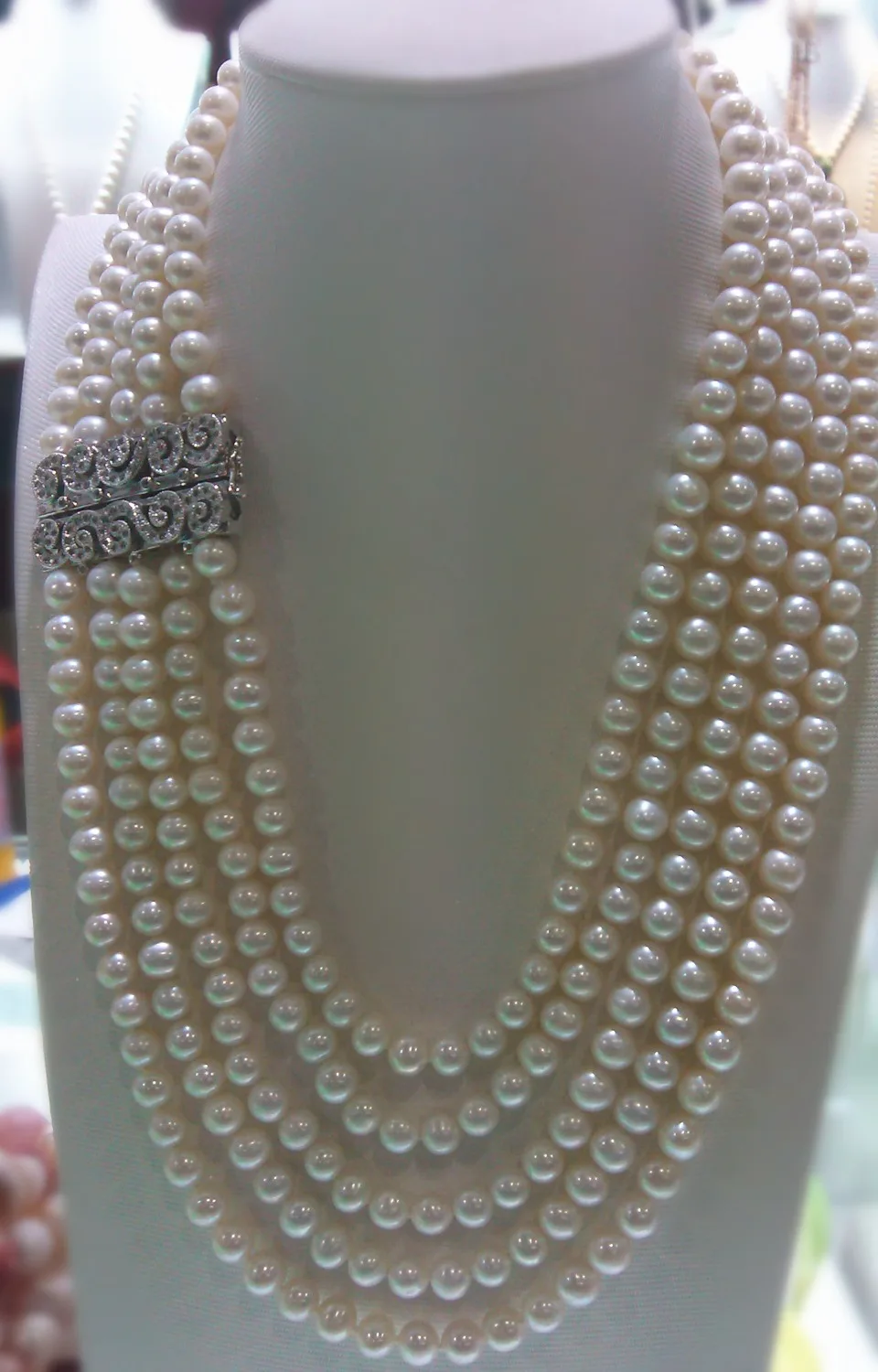 

wholesale 4 rows natural AA 9-10mm white freshwater pearl necklace 005