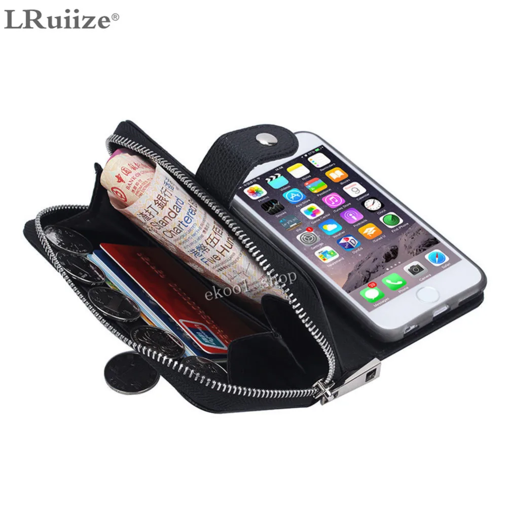 LRuiize Women man PU Leather Zipper Handbag Wallet Purse with Card Slot Phone Case Cover For Apple iphone X 8 7 6S/Plus 5S SE 4S | Мобильные